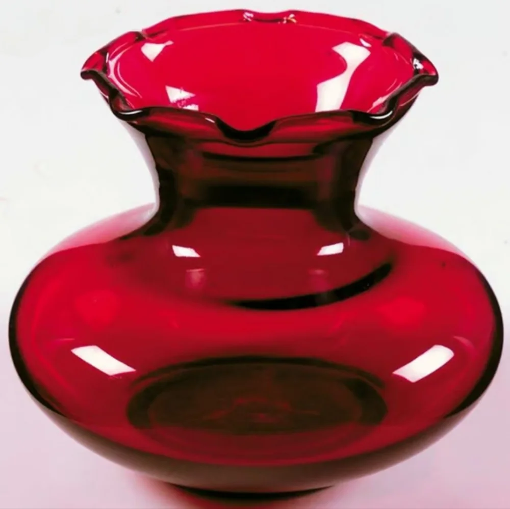 Vintage Mini Flower Vase Royal Ruby Red Glass Fluted Ruffle Edge Anchor Hocking